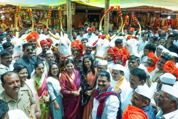 आळंदीत संत ज्ञानेश्वर माऊली पालखी रथाच्या बैलजोडीची मिरवणूक उत्साहात
